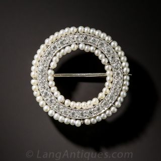 J.E. Caldwell Diamond and Pearl Circle Brooch