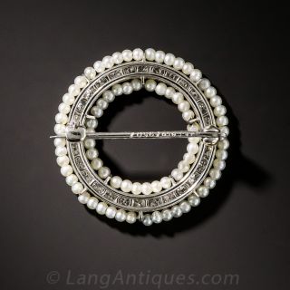 J.E. Caldwell Diamond and Pearl Circle Brooch