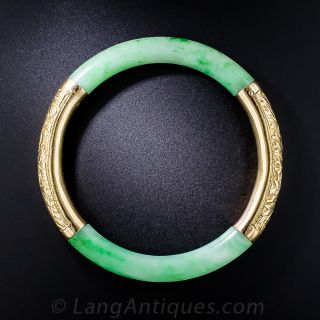 Jade and 18K Gold Bangle Bracelet