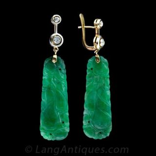 Jade and Diamond Drop Earrings