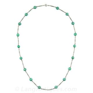 Jade Bead  and Champleve Enamel Gold Necklace