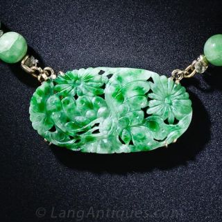 Jade Bead Necklace with Carved Centerpiece