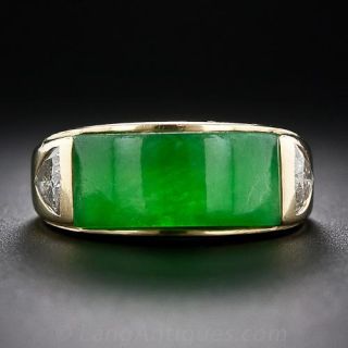 Jadeite and Diamond 18K Saddle Ring - 2