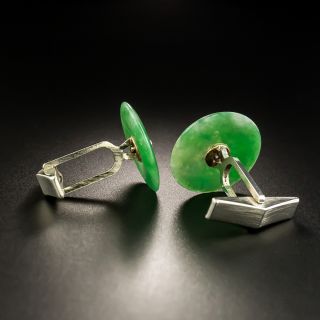 Jadeite Pi Disc and Diamond Cufflinks