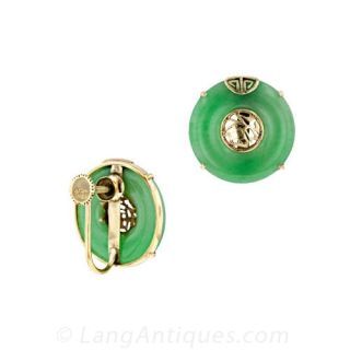 Jadite 'Bi' Disc Screw Back Earrings