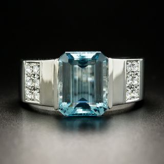 Japanese Aquamarine and Diamond Ring By Tasaki  - 1