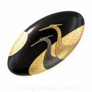 Japanese Laquered Crane Pin