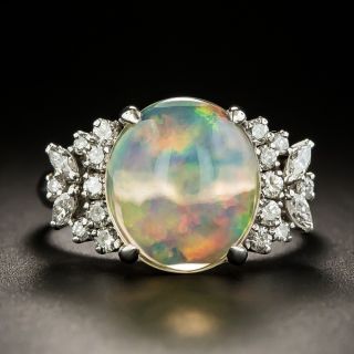 Estate Jelly Opal and Diamond Ring - 1