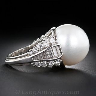 Jumbo South Sea Pearl and Diamond Ring - 1