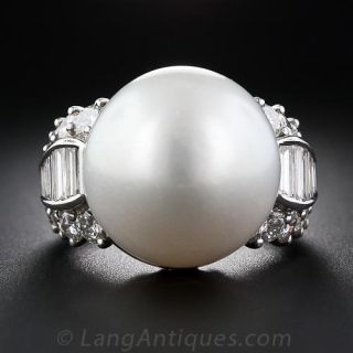 Jumbo South Sea Pearl and Diamond Ring