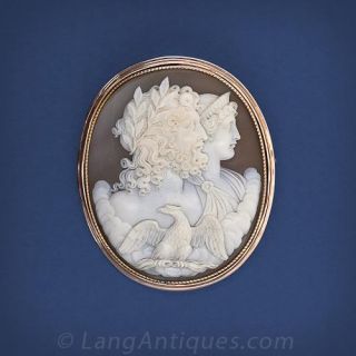 Jupiter and Juno Victorian Shell Cameo Brooch