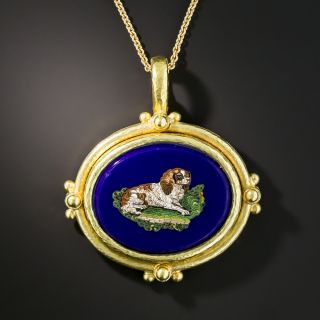King Charles Spaniel Micro Mosaic Necklace Signed Elizabeth Locke  - 1