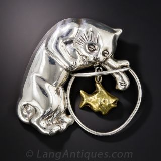 Kitty and Fish Bowl Brooch