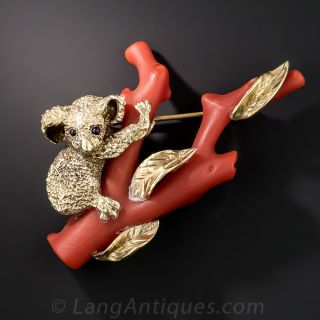 Koala Bear on Coral Branch Brooch