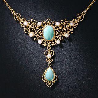 Krementz Turquoise and Seed Pearl Necklace