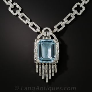 Lacloche Frères Art Deco Aquamarine & Diamond Necklace - 2
