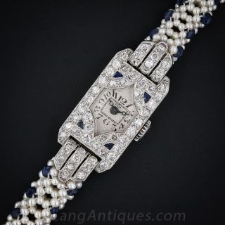 Ladies Art Deco Diamond and Sapphire Cylis Watch - 2