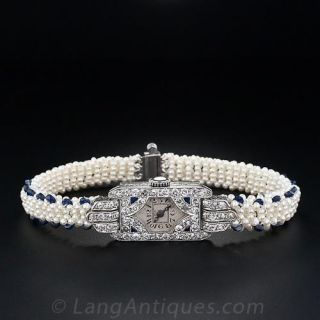 Ladies Art Deco Diamond and Sapphire Cylis Watch