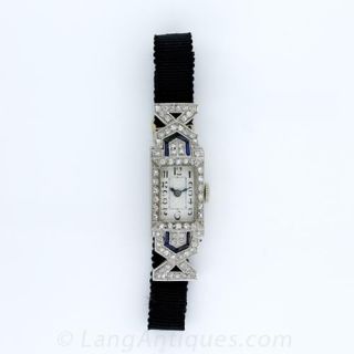 Ladies Art Deco Diamond and Sapphire Ribbon Watch