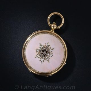 Ladies Pink Enamel and Diamond Hunters Case Pendant Watch