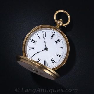 Ladies Pink Enamel and Diamond Hunters Case Pendant Watch