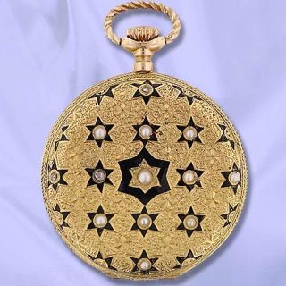 Ladies Victorian Hunter Pocket Watch with Enamel and Seed Pearls