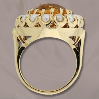 Ladies Vintage Citrine and Cultural Pearl Ring