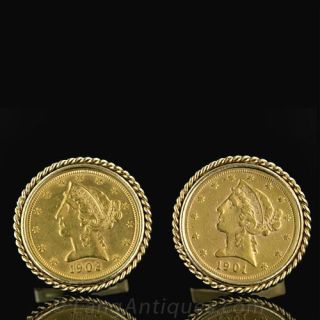 Lady Liberty Coin 14KYG Cufflinks Main View