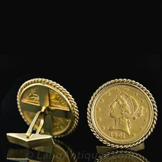 Lady Liberty Coin 14 Karat Yellow Gold Cufflinks