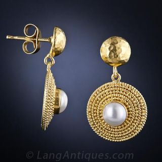 Lalaounis Gold Pearl Earrings
