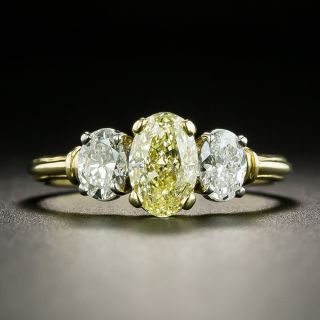 Lang Collection 1.03 Carat Oval Fancy Light Yellow Three-Stone Diamond Ring - GIA - 1