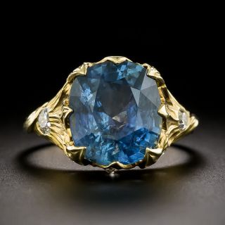 Lang Collection 18K Art Nouveau-Style 6.56 Carat No-Heat Burmese Sapphire Ring - GIA - 4
