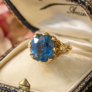 Lang Collection 18K Art Nouveau-Style 6.56 Carat No-Heat Burmese Sapphire Ring - GIA