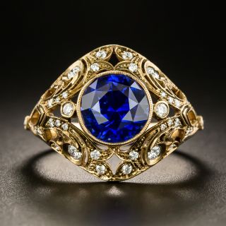 Lang Collection 3.68 Carat Round Sapphire and Diamond 18K Ring - 2