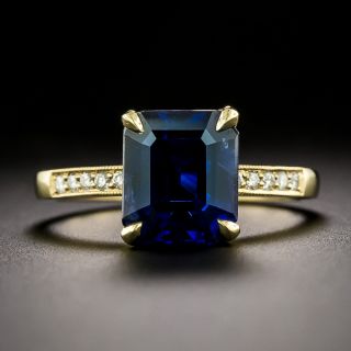 Lang Collection 4.49 Emerald-Cut No-Heat Burma Sapphire and Diamond Ring  - GIA - 4
