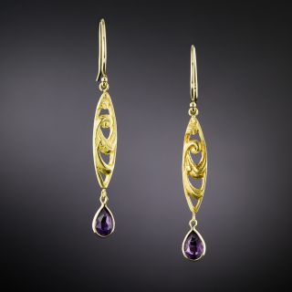 Art Nouveau Amethyst Scroll Earrings - 3