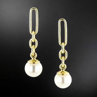 Lang Collection Chain Link Pearl Earrings - 2