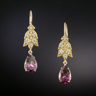 Lang Collection Laurel Leaf Diamond and Grape Garnet Drop Earrings - 3