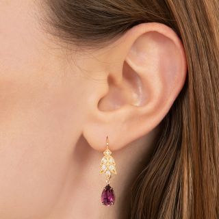 Lang Collection Laurel Leaf Diamond and Grape Garnet Drop Earrings