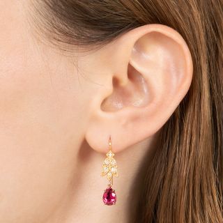 Lang Collection Laurel Leaf Diamond and Pink Tourmaline Dangle Earrings 