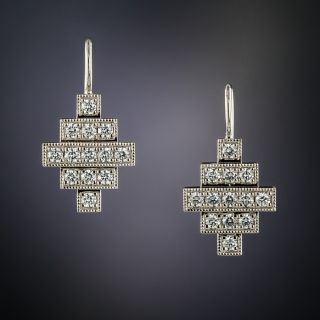 Lang Collection Platinum Deco Style Diamond Earrings - 2