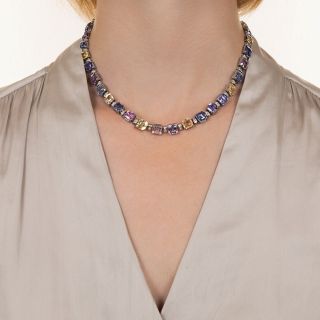 Art Deco 75 Carat Multi-Color Natural No-Heat Sapphire and Diamond Necklace