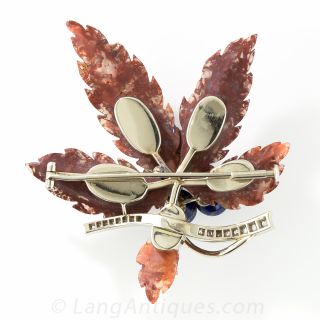 Lapis and Agate Carved Leaf Pin