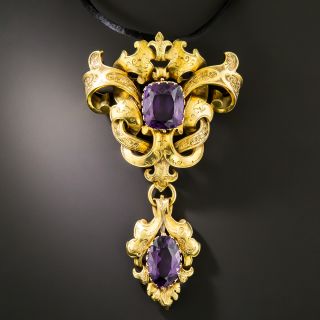 Large 18K Victorian Amethyst Brooch/Pendant - 2