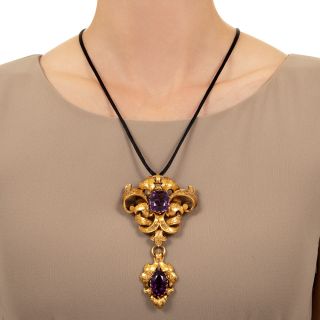 Large 18K Victorian Amethyst Brooch/Pendant