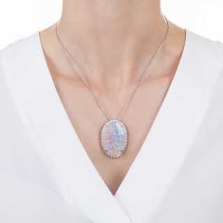 Large 19.90 Carat Opal and Diamond Pendant Necklace
