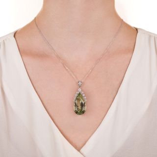 Large 31.15 Carat Green Beryl and Diamond Pendant Necklace