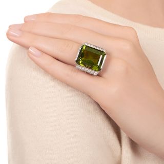 Large 31.98 Carat Peridot and Diamond Ring