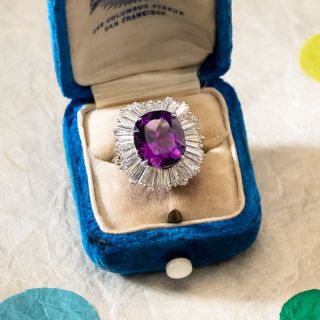 Large 5.79 Carat Amethyst and Diamond Ballerina Ring