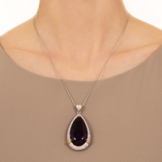 Large 60.94 Carat Amethyst and Diamond Pendant Necklace